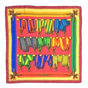 Hermes Vibrant Silk Scarf with Red, Yellow, and Green